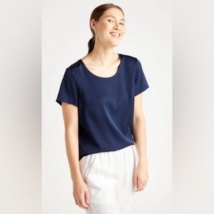 Quince Washable Stretch Silk Tee in Navy - XL - NWT